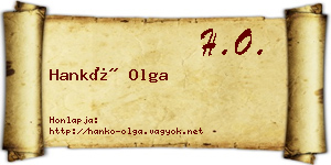 Hankó Olga névjegykártya
